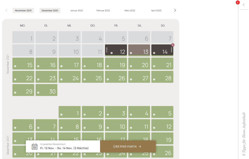 Neues Kalender Design für hotelsuite IBE
